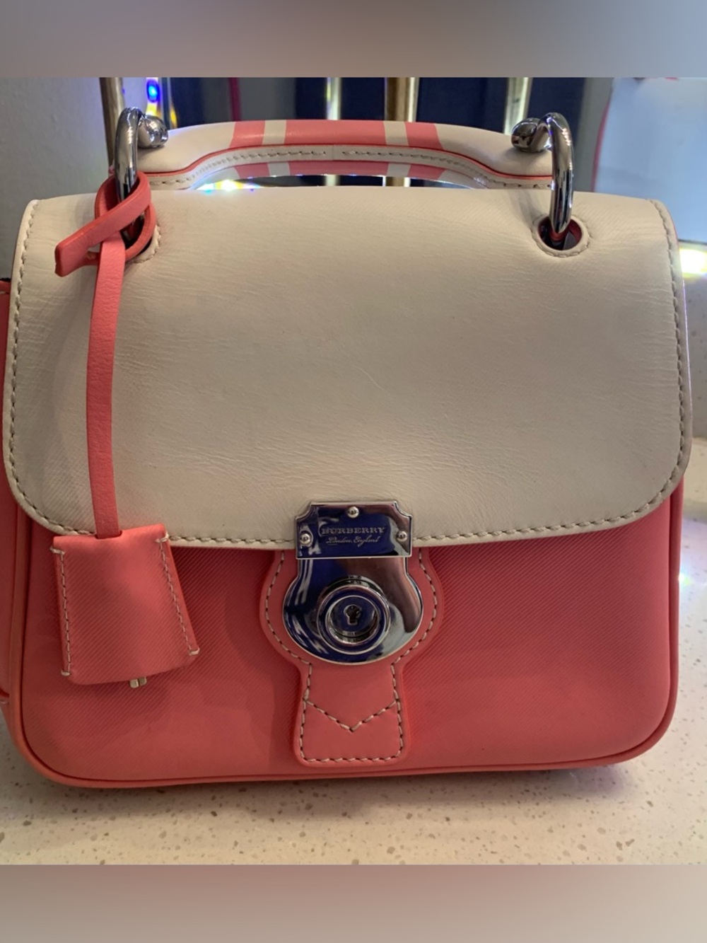 Burberry DK88 Pink Mini Top-Handle Lockit Bag w/original cross body strap